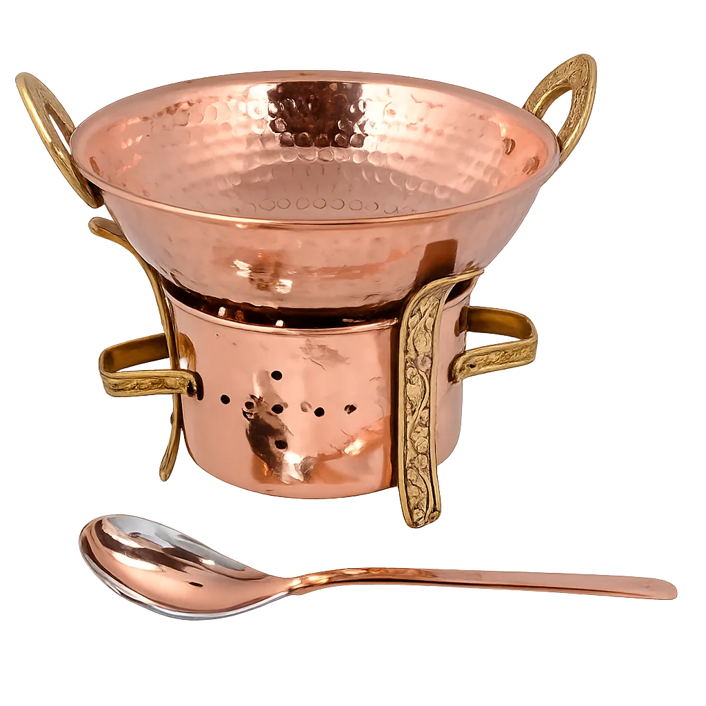 Conjunto de servir Kadai em cobre – Tacho Indiano de servir